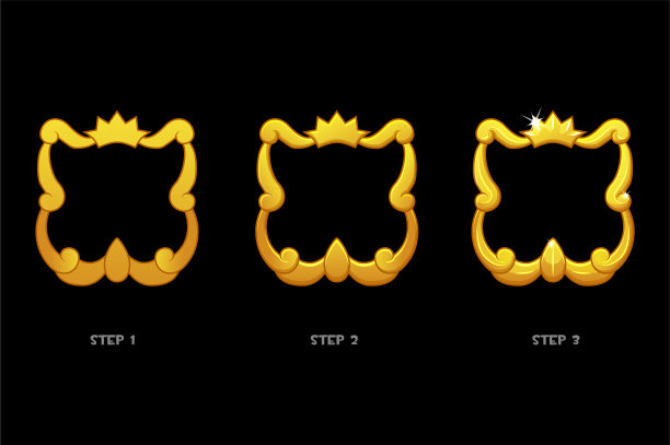 金框架模板与皇冠，空白头像3步绘制游戏。图片下载