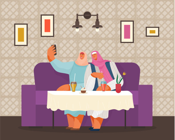 现代地方室内满足阿拉伯妇女图片下载