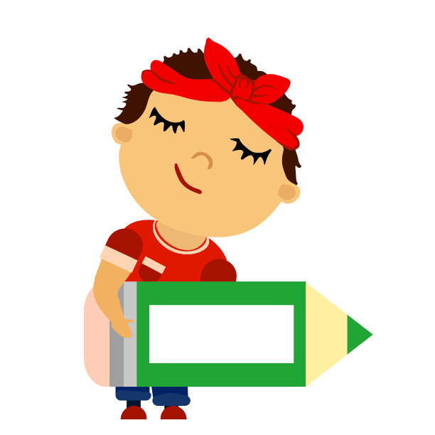 快乐的男孩与绿色的铅笔与框架文本图片下载