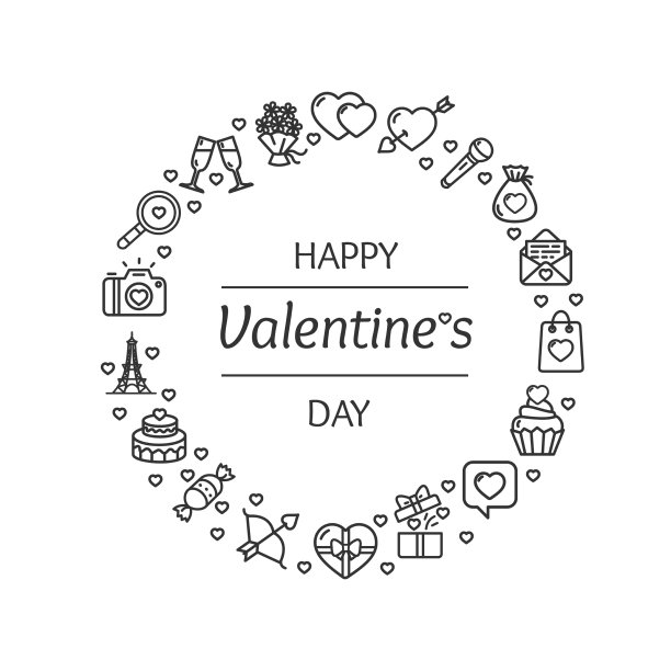 情人节爱圆模板轮廓线设计图片下载