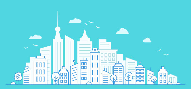 高楼林立的城市景观。细线图片下载