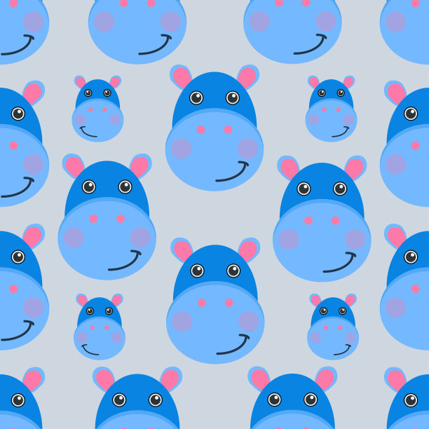 可爱的河马，无缝图案的河马。用于儿童纺织品、服装。矢量图图片下载