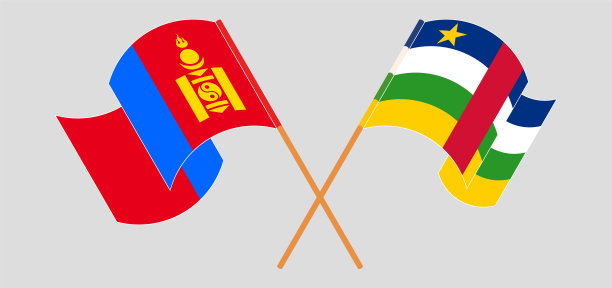 交叉飘扬的蒙古和中非共和国国旗图片下载