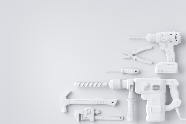 俯视图单色施工工具的维修和安装在白色图片下载