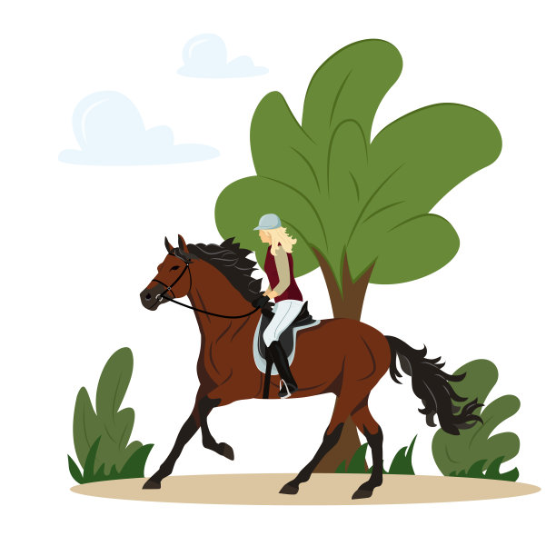 女孩在公园里骑马。骑的马。骑马。马术运动。孤立的矢量图图片下载