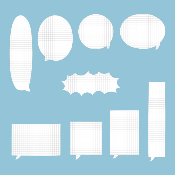 集合了一套空白黑白手绘语音泡泡气球，想说说说话文本框，横幅图片下载