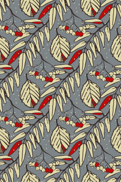 秋向量无缝图案。水墨笔触手绘落叶、白蜡树、白杨。优雅的东方风格图片下载