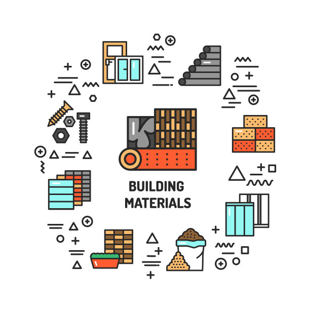 建筑材料网横幅。在白色背景上带有线性图标的信息图。创意概念。孤立轮廓彩色插图图片下载