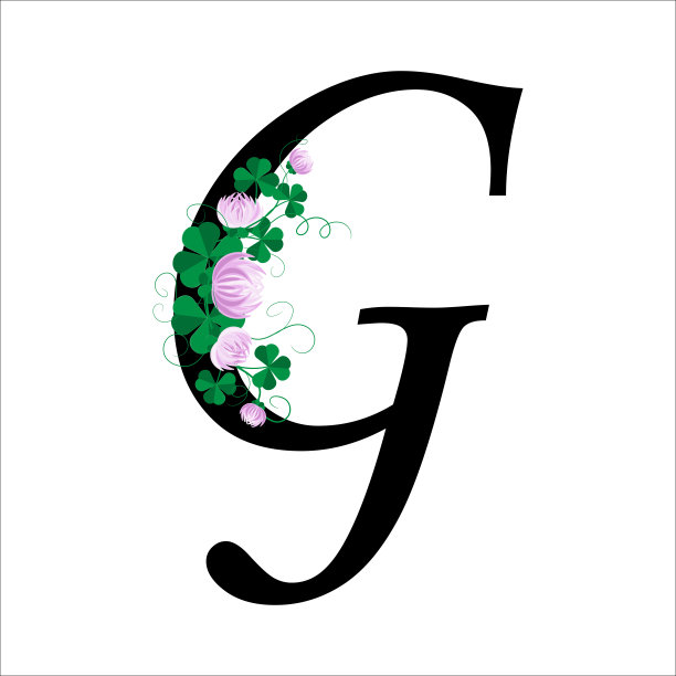 字母G，白色背景上有花卉图案。图片下载