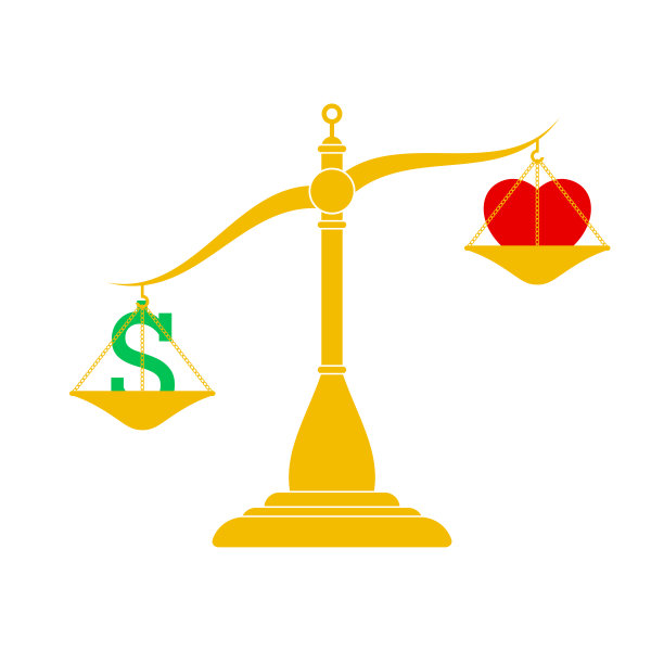 心与钱的平衡。平面风格矢量插图孤立在白色图片下载