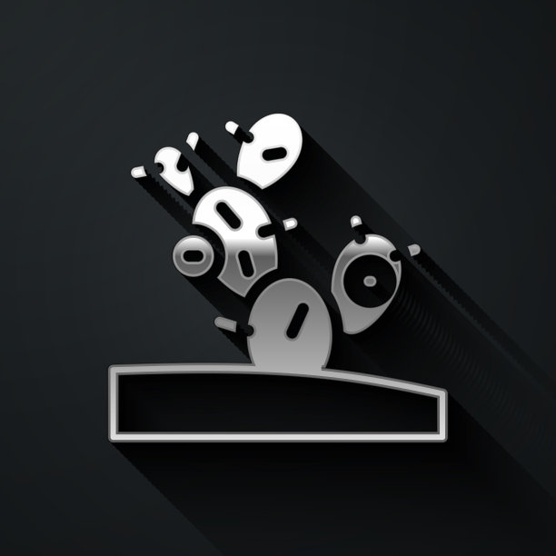 银色仙人掌图标孤立在黑色背景图片下载