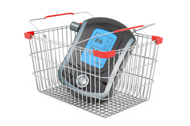 酒精测试仪，购物篮内的便携式酒精测试仪，白色背景上的3D渲染隔离图片下载