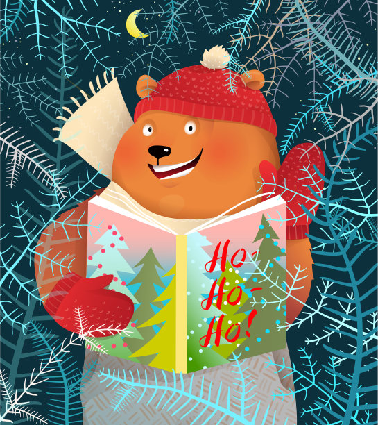 小熊在圣诞节读书问候图片下载