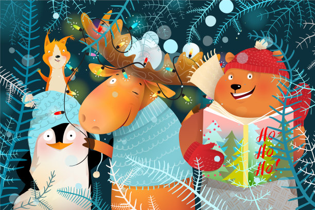 给孩子们的动物圣诞贺卡图片下载