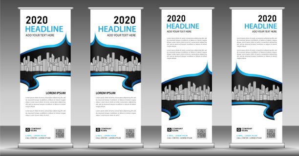 蓝色卷起的商业横幅设计图片下载