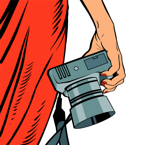 白色背景下女性手拿相机图片下载