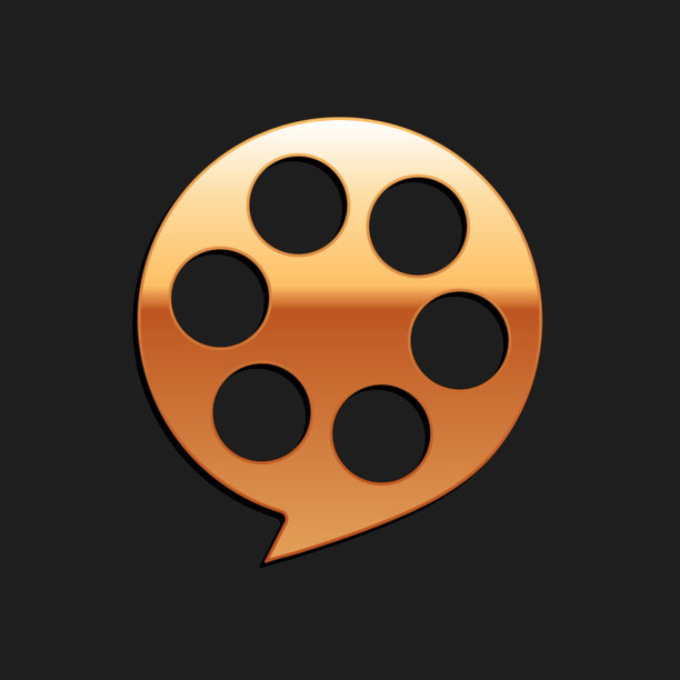 金色胶片卷轴图标孤立在黑色背景上图片下载