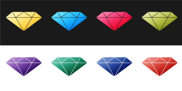 设置钻石图标隔离在黑色和白色图片下载