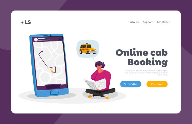 女人订购出租车着陆页面模板移动图片下载