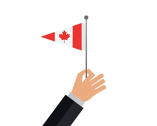 加拿大国旗孤立在白色背景，矢量插图。旗杆上是加拿大国旗。图片下载