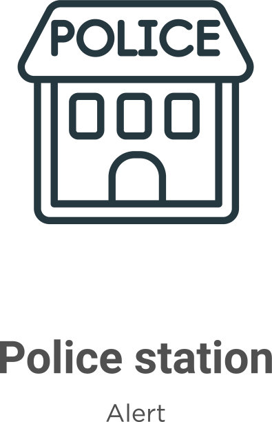 警察局轮廓图标细线黑色图片下载