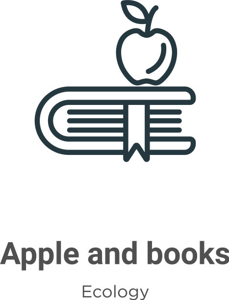 苹果和书籍的轮廓图标细线黑色图片下载
