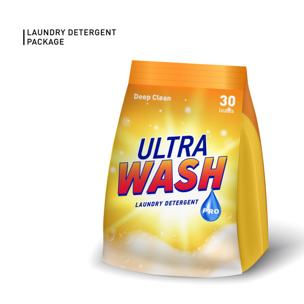 现实的软容器洗涤剂。洗涤剂包装模板与设计的标志和现实的肥皂泡沫。图片下载
