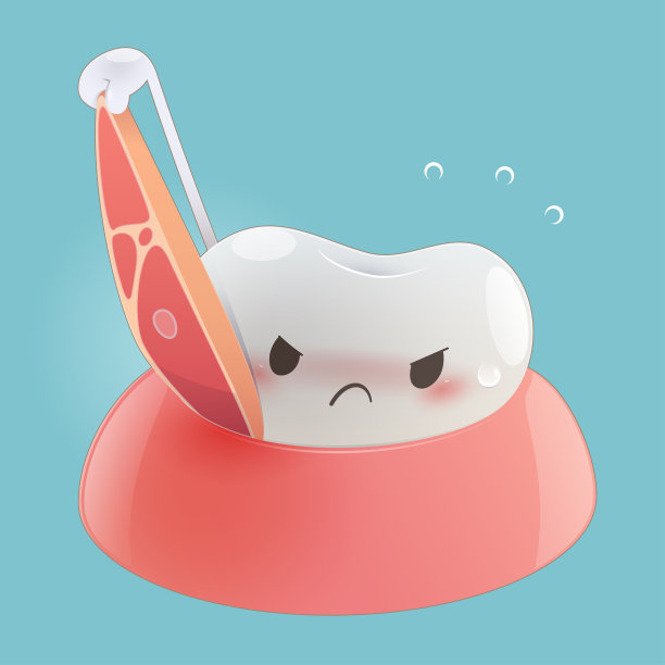 口香糖和牙齿里有肉屑。食物粘在牙齿上图片下载