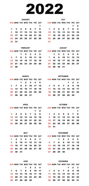 日历2022年。英语向量集。图片下载