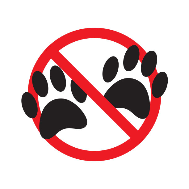 矢量平狗猫爪脚印在红色圆圈交叉图片下载