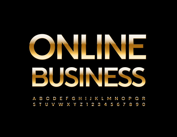 向量金徽在线商务。精英字母和数字集图片下载