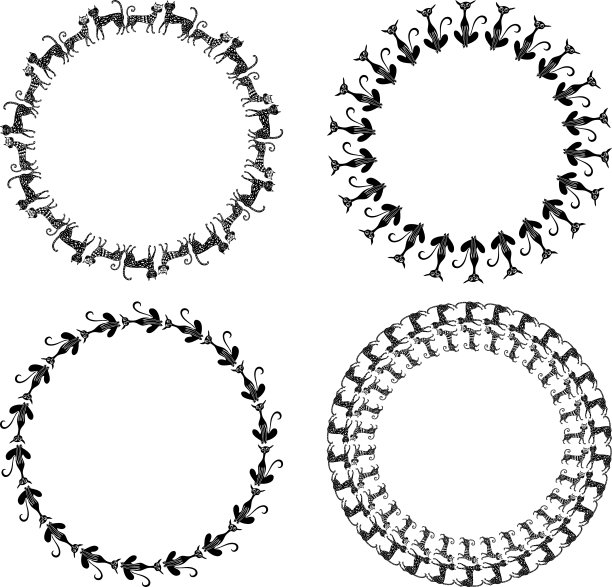 从卡通装饰猫的各种矢量圆形框架集图片下载