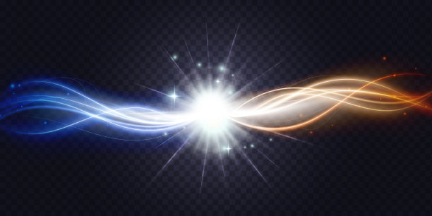 抽象的亮橙蓝色波连接和流动，发光的波浪形曲线图片下载