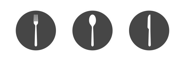 菜肴。勺子，叉子，刀和盘子的图标设置，菜单标志，餐具轮廓。矢量插图。图片下载