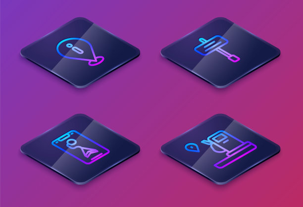 设置等距线位置与信息，城市地图导航，道路交通标志和和加油站。蓝色方块按钮。向量图片下载