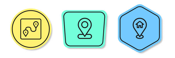 设定路线位置，位置和房子。颜色的形状。向量图片下载