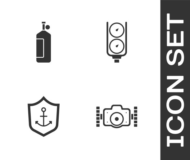 设置相机，水锚，内护罩和标尺图标。向量图片下载
