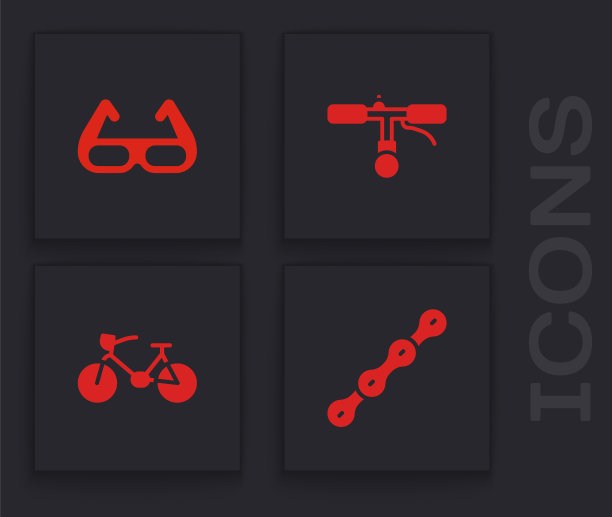 集自行车链条，运动自行车太阳镜，车把和图标。向量图片下载