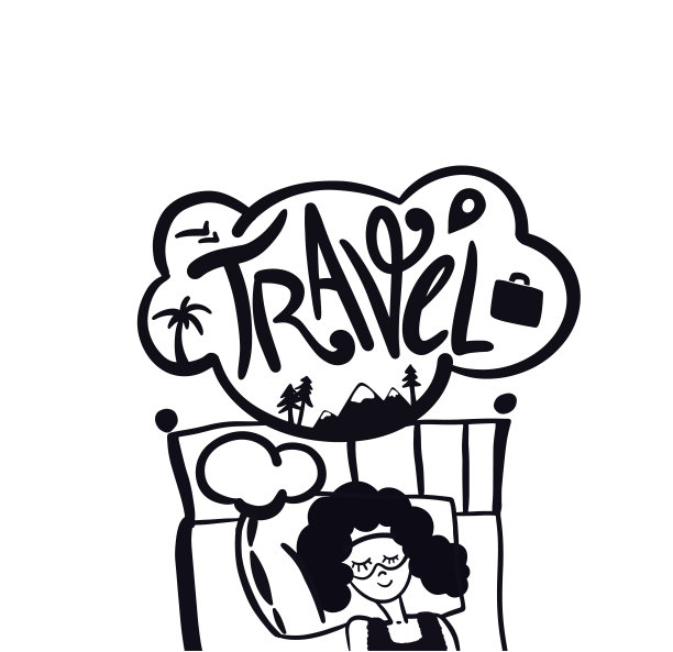 女人梦想旅行。梦之旅。女孩需要一个假期。刻字的概念。等待假期。平面设计。图片下载