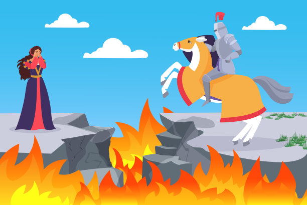 拯救公主的童话故事，骑士骑着马去拯救哭泣的公主图片下载