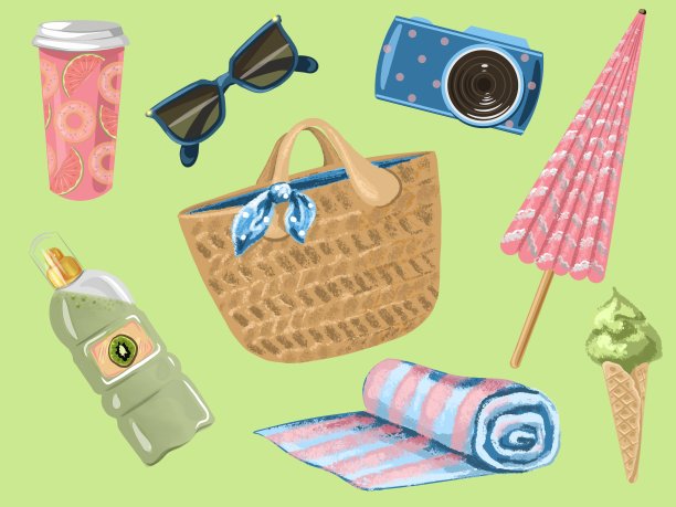 夏季海滩假日插图集。图片下载