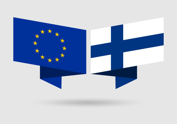 欧盟和芬兰国旗。欧盟和芬兰的国家象征。矢量插图。图片下载