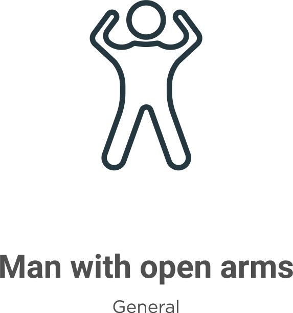 男子张开双臂轮廓图标细线黑色图片下载