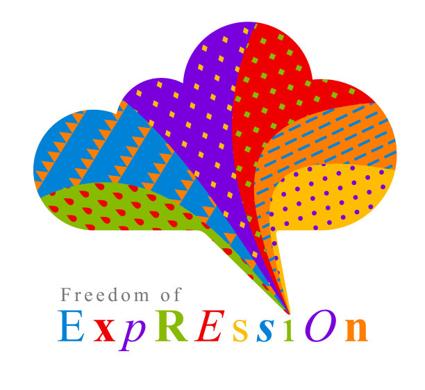 表达自由向量的概念表现为以云的形状和不同颜色的彩虹的语音泡泡，观点的多样性，表达自己。图片下载