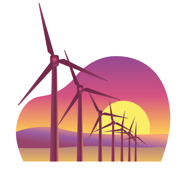 风力发电机发电的背景上的夕阳天空。图片下载