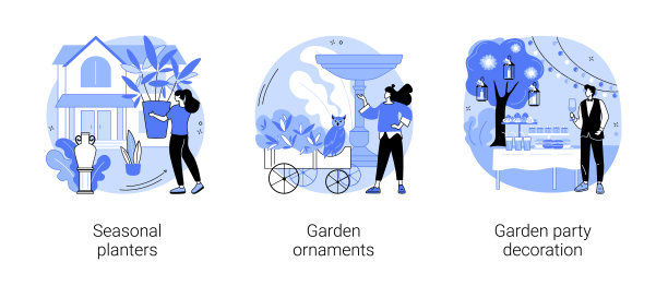 园林配件抽象概念矢量插图。图片下载
