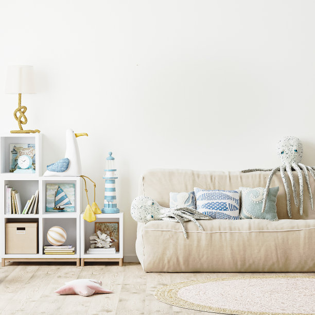 现代儿童卧室的室内背景，空白的白色墙面模拟，3d渲染图片下载