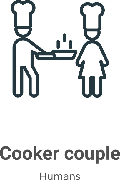 炊具夫妇轮廓图标细线黑色炊具图片下载