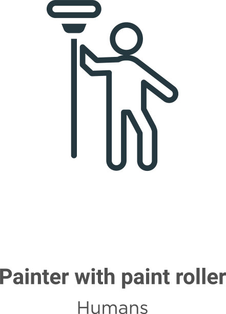 油漆工用油漆滚筒勾勒图标细线图片下载