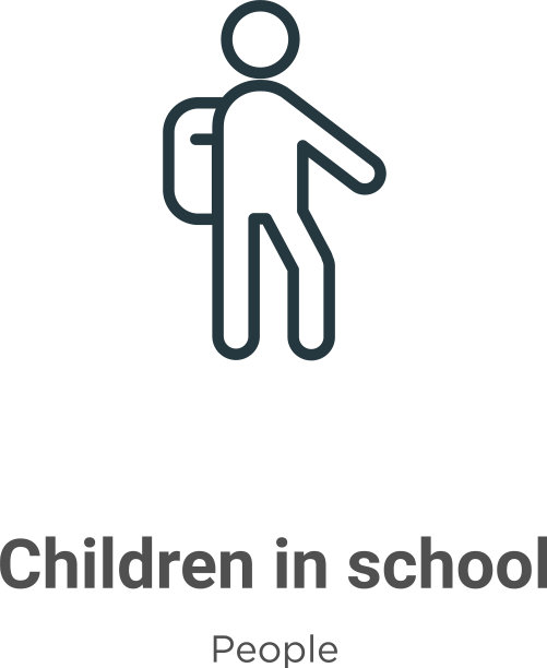 孩子们在学校的轮廓图标细线黑色图片下载